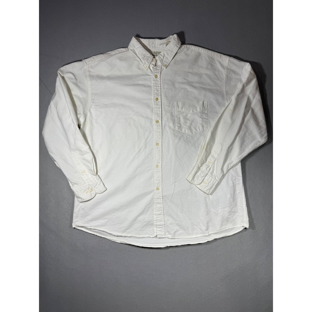 100% Cotton Falls Creek Mens XL White Long Sleeve Button Down Shirt Pocket Solid